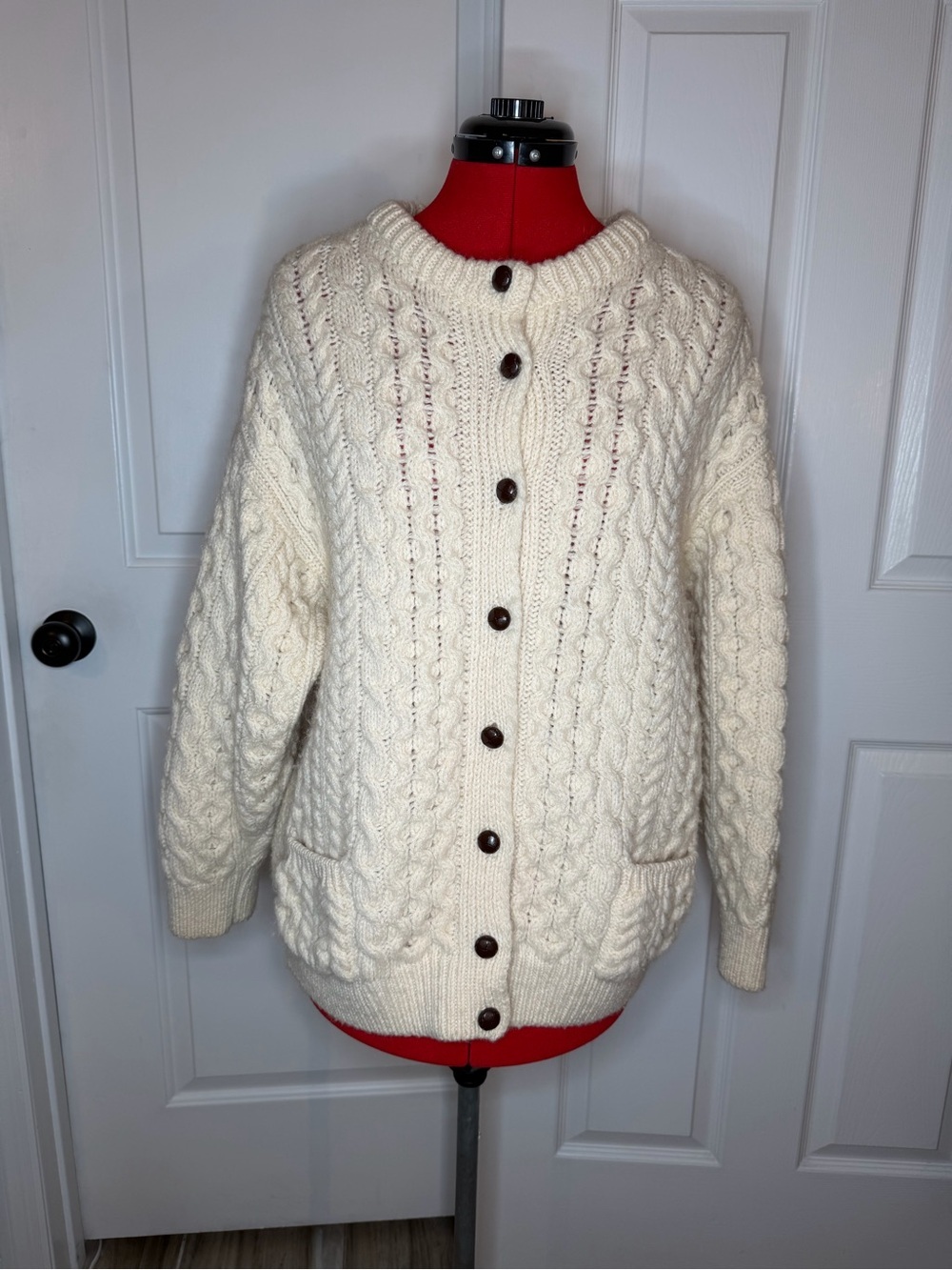 VTG Cladyknit Irish Heritage Ivory Sweater Cardigan Pure Wool Fisherman Women M